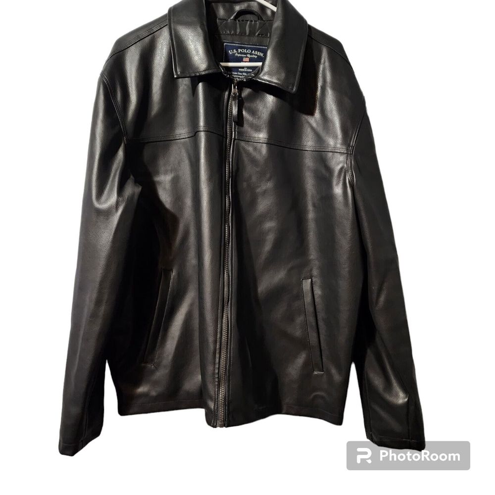 U.S. Polo Assn Mens FauxL eather Biker Jacket Coat Black Size Large